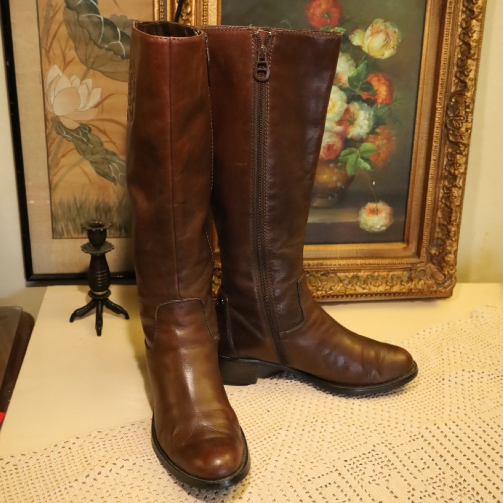 Preowned Brown Leather Knee-High Riding Equestrian Boots Etienne Aigner size 8